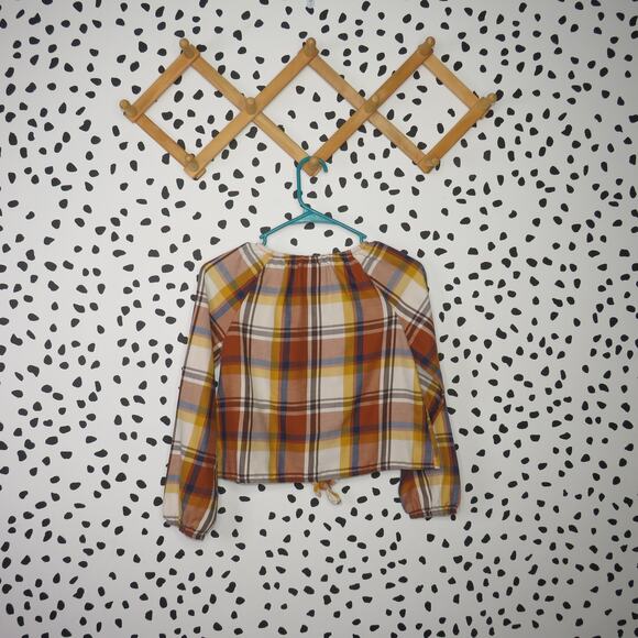 The Children’s Place Brown Plaid Print Tie Front Girls Long Sleeve Shirt - Picture 3 of 6